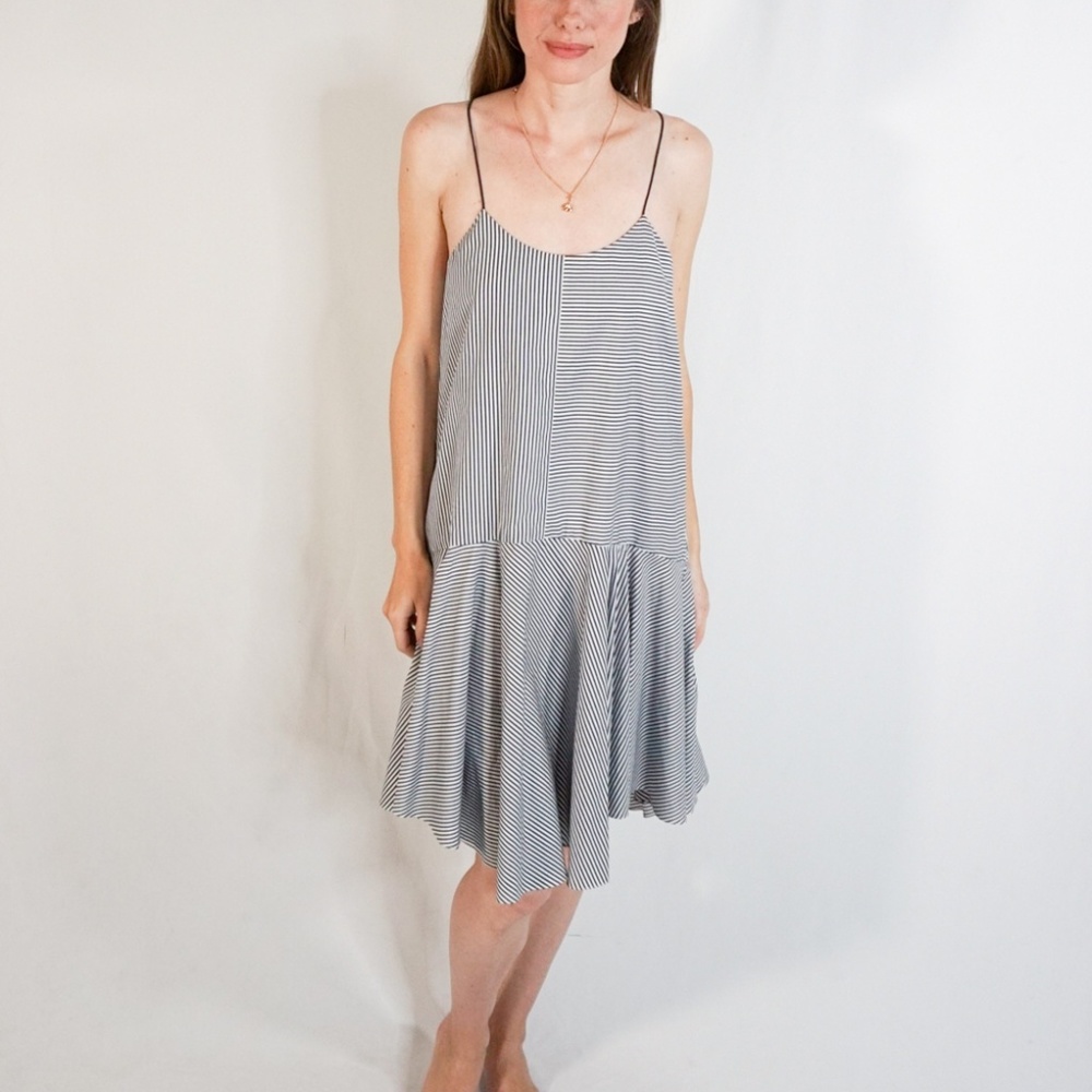 TIBI Drop-Waist Navy & White Stripe Cotton Dress - Picture 5 of 7